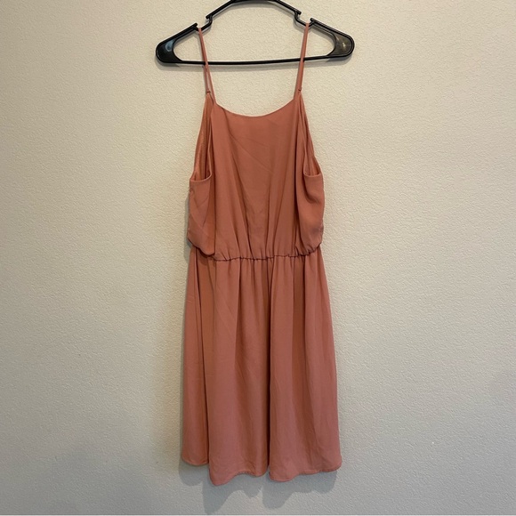 Lush Dusty Rose Mini Dress Large Spaghetti Strap Flowy Babydoll Dress - Picture 2 of 11